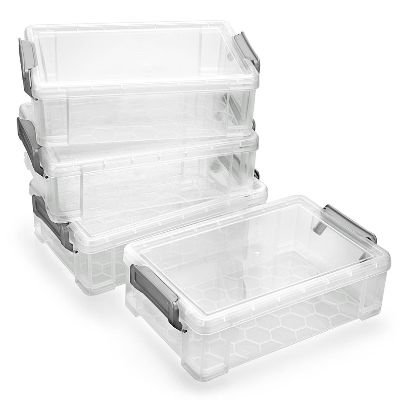 BTSKY Pack of 4 Stackable Transparent Pen Box, Office Supplies,