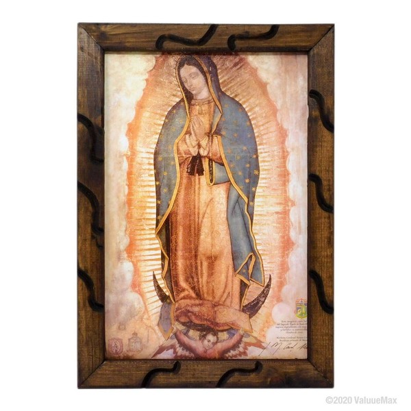 Our Lady of Guadalupe Image Similar to an Oil Painting on a 18 Inch Rustic Frame