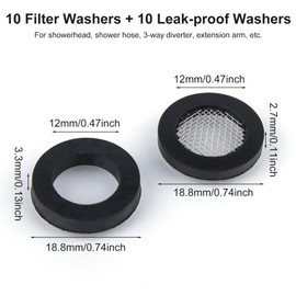 PAGOW 10pcs 1/2" Shower Head Screen Filter Gasket + 10pcs Rubber Washer, Stainless Steel Seal O Ring Hose Net 40 Mesh for 1/2" Fixed and Handheld Shower Head