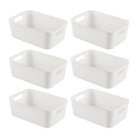 Vcansay 6 Packs Small Cabinet Storage Bin, Kitchen Organizer Bin, Open Plastic Organizer Basket, White