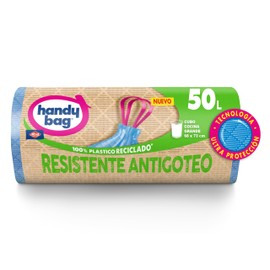 Handy Bag Sacchetti della spazzatura resistenti a prova di polvere per bidoni della spazzatura da cucina con nastro autobloccante e triplo strato, resistenti e antigoccia, 100% plastica riciclata, 50