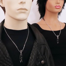 Real Metal Jewelry Gothic Skeleton with Moving Arms and Legs Silver Pewter Pendant Necklace NK-630