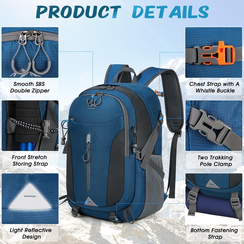 RAINSMORE Hiking Backpack Men Women 40L Waterproof Backpack Lightweight Foldable