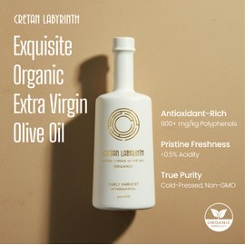 CRETAN LABYRINTH Organic Early Harvest 2025 Extra Virgin Olive Oil Extremely High Phenolic Content Greek Cold Extracted Multiple Award Winner Monovarietal Koroneiki Polyphenol EVOO
