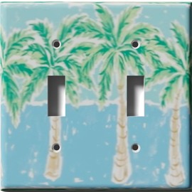 SnazzySwitch Palm Trees Decorative Combo Light Switch Outlet Cover - Single Toggle Single Duplex Receptacle Combination Wall Plate