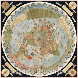 Historic Map - Map of the World, 1587, Urbano Monte - Vintage Wall Art 36in x 36in
