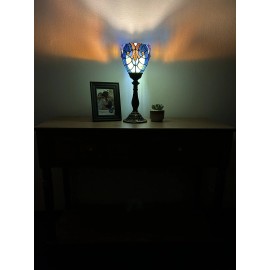 Enjoy decor Lamps Tiffany Style Mini Torch Table Lamp Green Blue Stained Glass LED Bulb 15"H