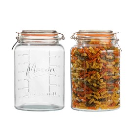 kitchentoolz 1 Gallon Glass Mason Storage Jars with Airtight Lids & Measurment Marks, Super Wide Mouth Canning Jars with Large Capacity for Pickles, Water Glassing & Overnight Oats - 2 Pack