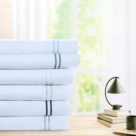 Pointehaven 300 TC Percale 100% Long Staple Cotton Double Satin Stitch Pillowcases Pair Standard White-Charcoal