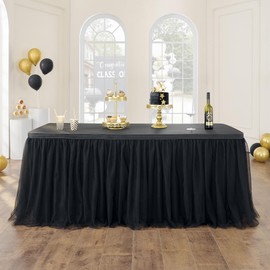 9FT Black Tulle Table Skirt Tutu Table Skirts for Wedding Birthday Party Baby Shower Bridal Shower Home Decor