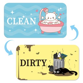 Dishwasher Magnet Clean Dirty Sign - Cosmisun Cartoon Cat Clean Dirty Magnet for Dishwasher Funny Cat Reversible Dish Washer Sign Double Sided Magnetic Dish Washer Flip Indicator for Kitchen Decor