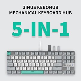 Teclado mecánico para juegos 5 en 1 con concentrador USB 3.0, teclado con cable retroiluminado RGB de 87 teclas con interruptores rojos intercambiable