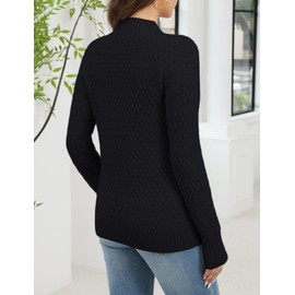 VIMPUNEC Womens Fall Winter Jumper Tops Trendy Mock Neck Long Sleeve Sweaters Cable Knit Pullover Black M