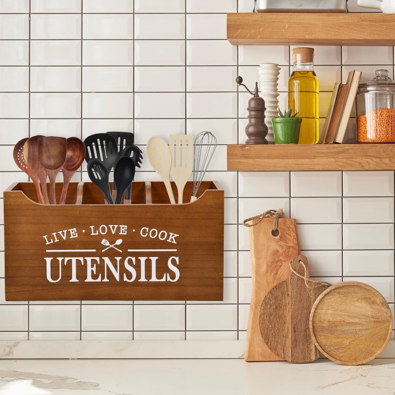 Karisky Kitchen Utensil Holder with Drainage Bottom, Large 3 Compartments
