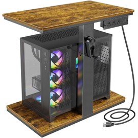 Computer Tower Stand with Charging Station & USB Ports - Adjustable Height PC Stand 2-Tier, Under Desk for ATX-Case with Wheels, CPU Holder for Office, Home, Gaming Room