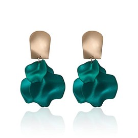 Acrylic Matte Rose Flower Petal Long Drop Dangle Earring Bohemian Resin Floral Tassel Statement Hanging Earring for Women Exaggerated Party Jewelry Gift-I green-1