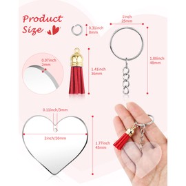 YETOOME Acrylic Heart Keychain Blanks, 120 Pcs Clear Heart Keychains Kit with Acrylic Blanks, Key Rings, Tassels and Jump Rings for DIY Keychain Vinyl Crafting