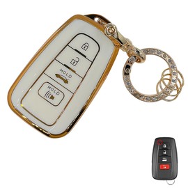 OVIOBOER For Toyota Key Fob Cover with Keychain, White Soft TPU Key Case Shell Full Protection for Highlander Corolla Prius RAV4 Camry Avalon C-HR GT86 Smart Remote Key (For Toyota A)