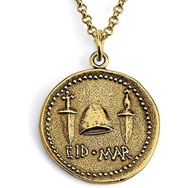AZAGGI 14K Gold Plated 925 Sterling Silver Brutus Replica Ancient Roman Imperial Coin Medallion Pendant Medal Charm Necklace (24 Inches)