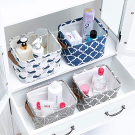 LessMo 4 Pack Storage Baskets, Collapsible Mini Storage Boxes, Canvas Fabric Waterproof Storage Bins made from Cotton and Linen, for Toys, Bathroom, Closets, Playroom (GALAXY, Thin/waterproof)