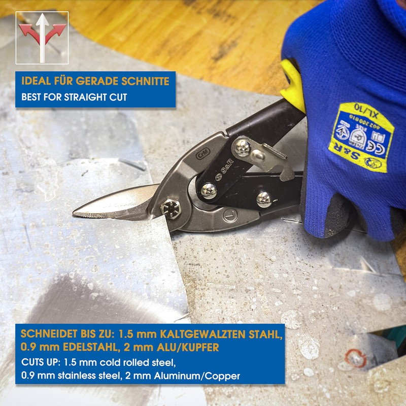 S&R Tin Snips Aviation 250mm, Made of Cr-Mo Steel, for