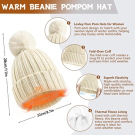 Winter Hat Scarf Gloves Set, 4pcs Beanie Hat and Scarf Set with Touchscreen Gloves and Thermal Sock, Thicken Knit Fleece Lined Skiing Beanie Skull Cap Winter Warmer Set for Women Ladies Outdoor Sports