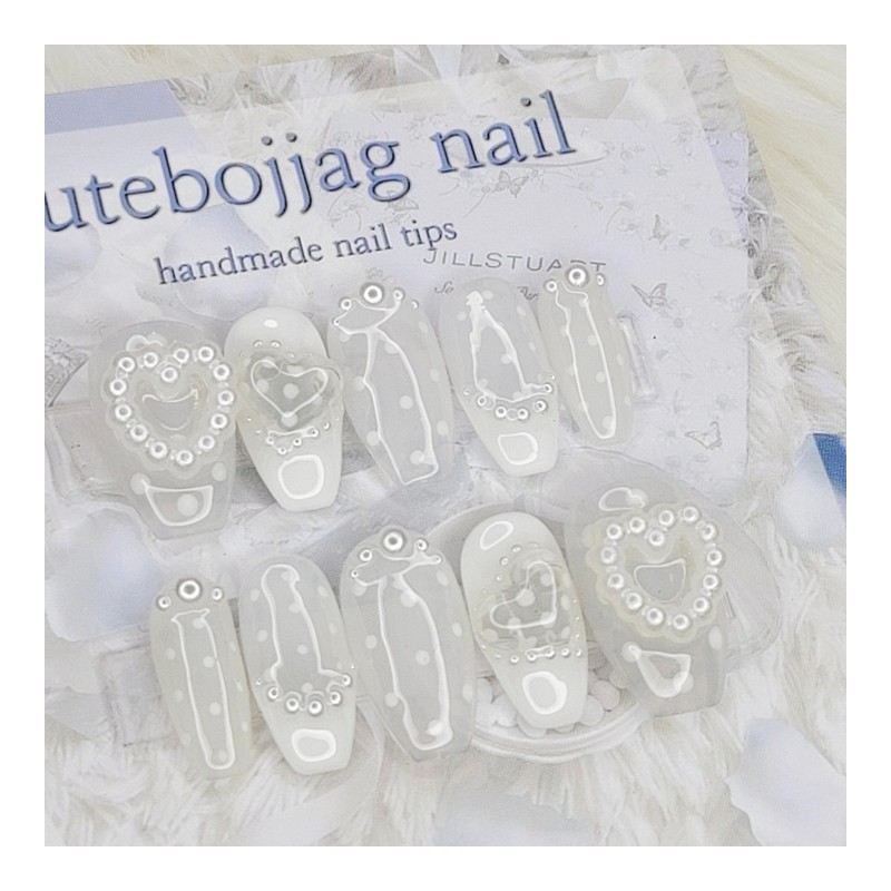 White dot handmade nail tips - Oval XL / 화이트