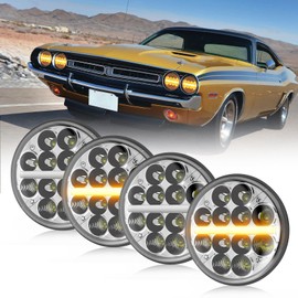 CO LIGHT 5.75 Led Headlight 5 3/4 Round Led Headlights Whit DRL Amber Turn Signal Light and Hi/Lo Beam Led Projector Sealed Beam Headlight Compatible with Pt 349 359