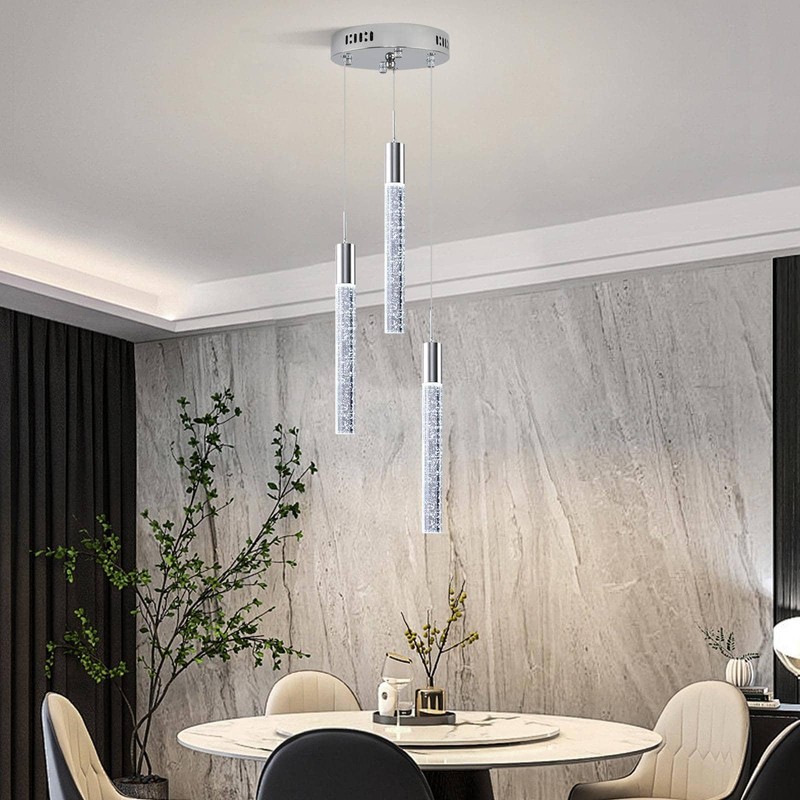 Upfelw Modern Crystal Chandelier 3-Lights, Spiral LED Raindrop Kitchen Island