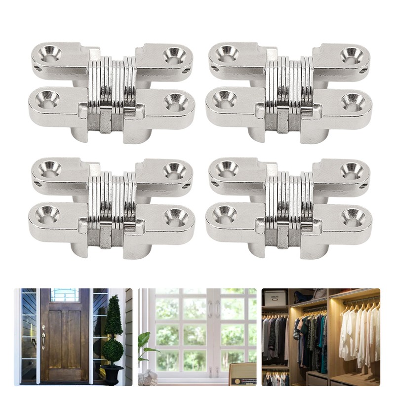 4Pcs Mini Zinc Alloy Cross Hidden Hinge 180 Degree Swing