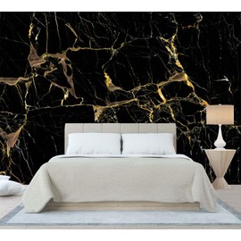 WFBHUA - Black Golden Marble Wallpaper Abstract Stone Texture Wall Mural Living Room Bedroom Office (Not Peel and Stick)