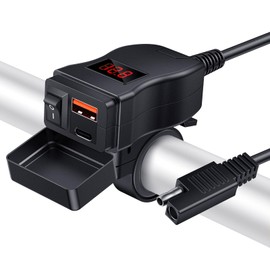 Randpow Motorcycle USB Charger(38W), 6.8A USB Type C 2-in-1 Motorcycle Phone Charger Port, SAE to USB Adapter with ON/Off Switch and LED Voltage Monitor, Suitable for Dirt Bike, ATV (Red)