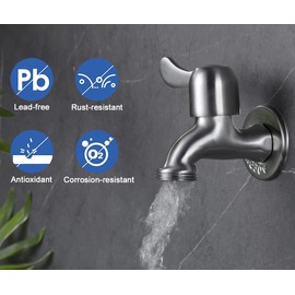 ESOW Outdoor Water Faucet SUS304 Lead- Free, Solid Irrigation Hose Bibb, 1/2 Inch MIP Connection x 3/4 Inch MHT Connection, Frost-Proof Outside Spigot for Home, Balcony, Hose Connector, Brushed Nickel