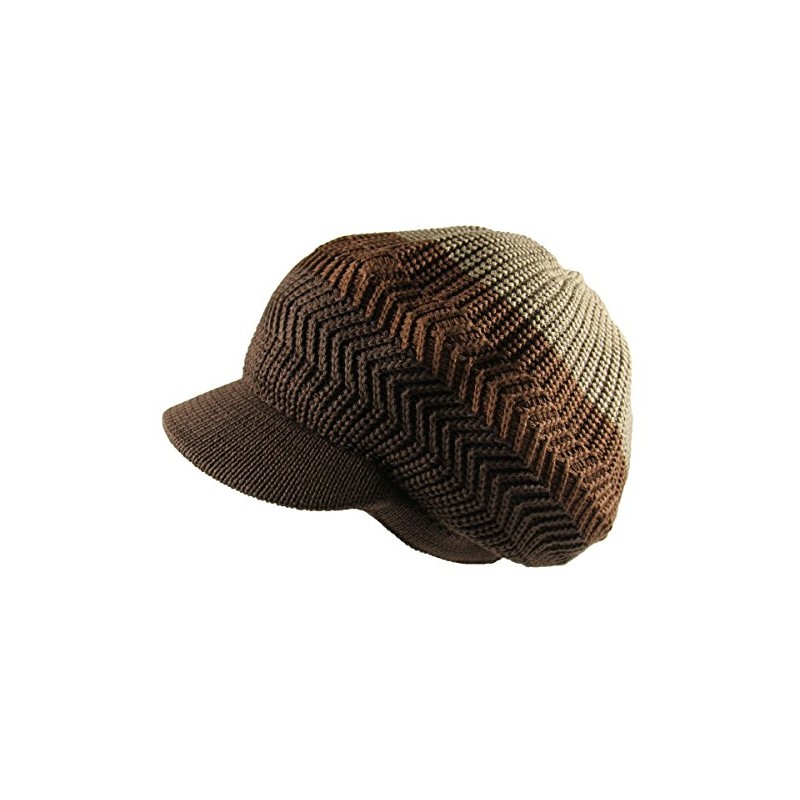 Knitted Cotton Rasta Slouchy Beanie Visor, Khaki/Brown/Dark Brown, One Size-X-Large