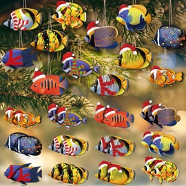 Bucherry 24 Pcs Fish Ornament for Christmas Tree Fish Gift Fish Gifts Fish Ornament Hanging Christmas Fish Ornament Fit for Christmas Holiday Party Supplies