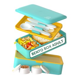 Umami All-in-1 1.2 L Bento Lunch Box Adult with Cutlery, 2 Sauce Containers as Lunch Boxes Salad, Snack Bento Box, Leak-Proof Lunch Box for Adults, Includes Accessories Lunch Box with Compartments for