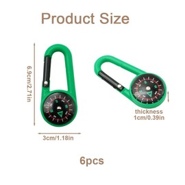 QEDBOJE Pack of 6 Compass Key Chain Mini Carabiner Zip Fixer for Outdoor Hiking Camping Party Toy (Colourful)