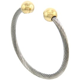 Sabrina Silver Stainless Steel Cable Golf Bracelet for Women Gold-Tone Bio Magnetic Ball Ends, 7 inch