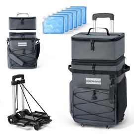 Odoland 48/72 Cans Soft Cooler with Wheels and Handle Collapsible Ice Chest Rolling Coolers on Wheels for Beach Camping Travel and Picnic