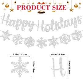TELAIN Christmas Decoration Set with Glittering Happy Holidays Banner, Snowdrift Garland, and 6 Winter Hanging Swirls, Perfect for Winter Parties