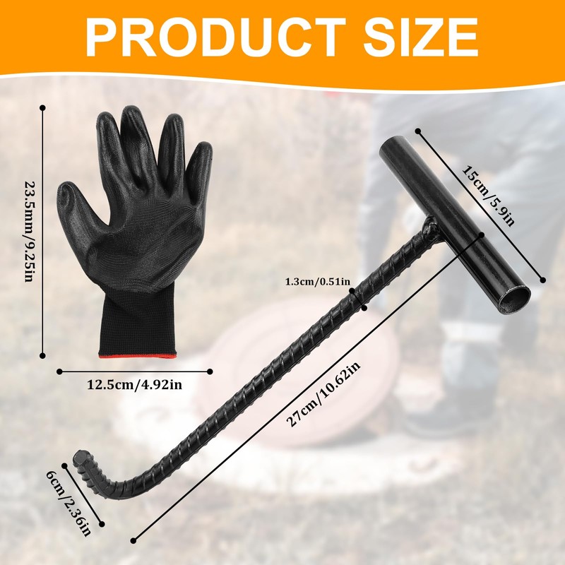 LPZMPZ Channel Cover Lifter, Gulli Lid Hook, 29 cm, Manhole