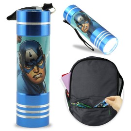 Kids Licensing Avenger Captain America Aluminium Flashlight 9 LED Light Blue Summer Torch 8.7cm Lightweight Torch Night Light for Camping, Hiking, Travel, Xmas and Emergencies
