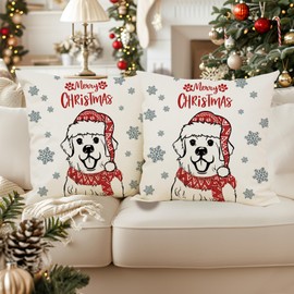 QIONG MENG Christmas Pillow Covers 18x18 Inch Set of 2 Great Pyrenees Christmas Decorations Pillowcase Xmas Dog Throw Pillow Covers Home Sofa Living Room Decorative Cushion Case