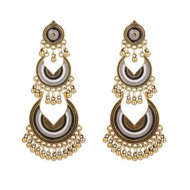 Large Big Jhumka Jhumki Long Tassel Earrings for Women Exaggerated Traditional Dangle Boho Beaded Ball Drop Fashion Dangling Earring Gypsy Bollywood Ethnic Indian Bohemian Jewelry Gift (Grey)