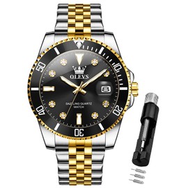OLEVS Watches for Men Diamond Business Dress Analog Quartz Two Tone Stainless Steel Mens Wrist Watches with Date Waterproof Luminous Montre Homme