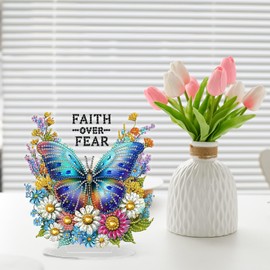 Butterfly Diamond Painting Desktop Ornament, 5D Diamond Art Kit for Adults, Crystal Diamond Gem Art Tabletop Ornaments Double Sided, Stand Up Diamonds Painting Crafts for Home Decor, Box Package