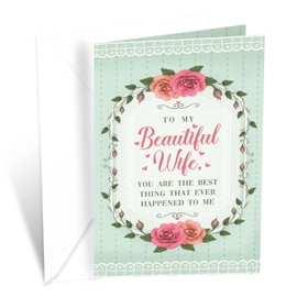 Prime Greetings Wife Valentine's Day Card, Made in America, Eco-Friendly, Thick Card Stock with Premium Envelope 5in x 7.75in, Packaged in Protective Mailer (Flower Wreath)