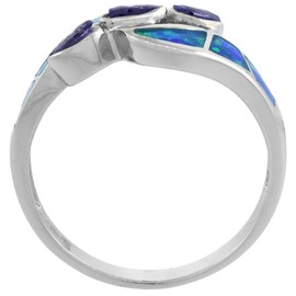 Sterling Silver Blue Synthetic Opal Marquise Bypass Ring for Women 3 Amethyst CZ Stones 3/8 inch Size 7
