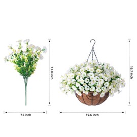 Artificial Fake Hanging Flowers Plants Baskets for Outdoor Spring Summer Decoration, Faux Silk Morning Glory in Planter UV Resistant Realistic for Home Outside Porch Patio Balcony Garden Yard, White
