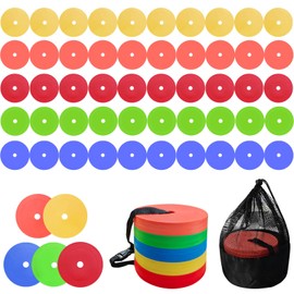 50PCS 6Inch Flat Cones for Sports Training：Non-Slip Field Cones for Soccer Training,Speed Agility Practice Equipments for Football & Basketball Sports,5 Colors